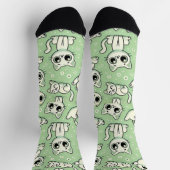 Funny Cat Pattern Socks - Light Green & White Socken (Oben)