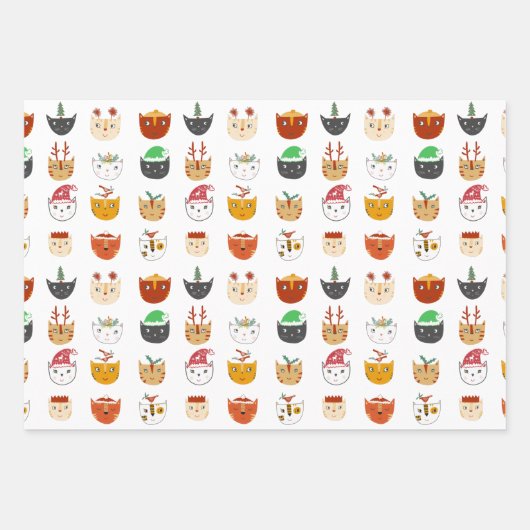 Funny Cat Pattern Weihnachten Geschenkpapier Set (Vorderseite)