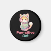 Funny Cat Paw‑sitive Club – Cute Hoodie Kitty Gift Magnet (Vorne)