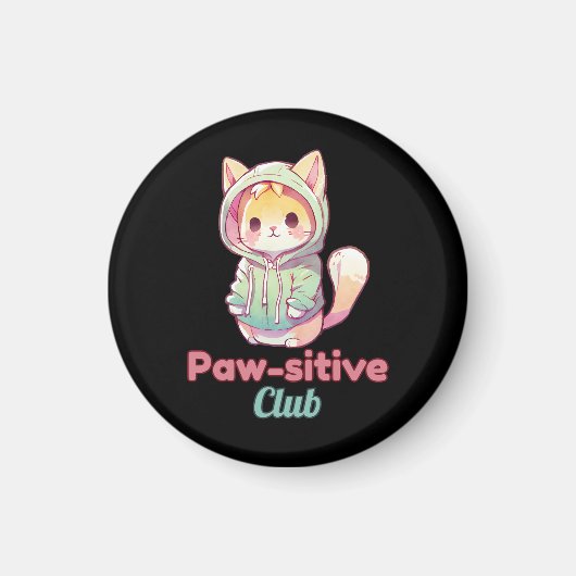Funny Cat Paw‑sitive Club – Cute Hoodie Kitty Gift Magnet (Vorne)