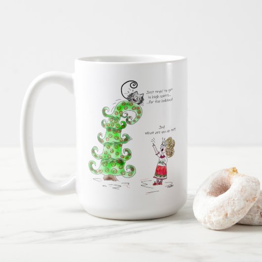 Funny Cat Pet Cartoon Jochwein Weihnachtsbaum spie Kaffeetasse (Mit Donut)