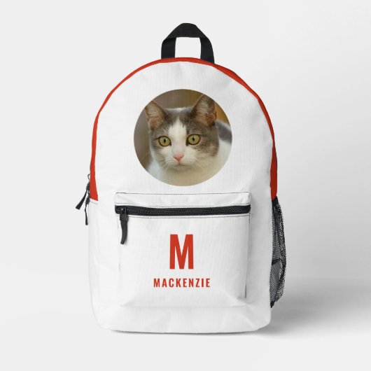 Funny Cat Pet Foto Orange Monogram Personalisiert Bedruckter Rucksack (Vorderseite)