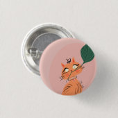 Funny Cat Pflanze Leaf Cartoon Button (Vorne & Hinten)