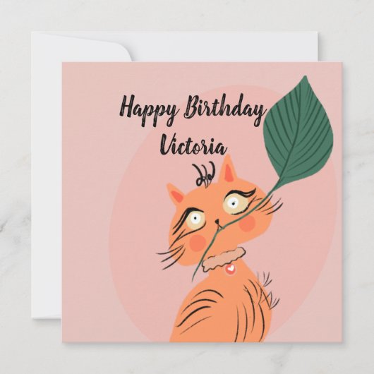 Funny Cat Pflanze Leaf Cartoon Geburtstag (Vorderseite)