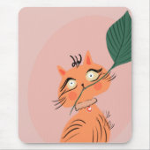 Funny Cat Pflanze Leaf Cartoon Mousepad (Vorne)
