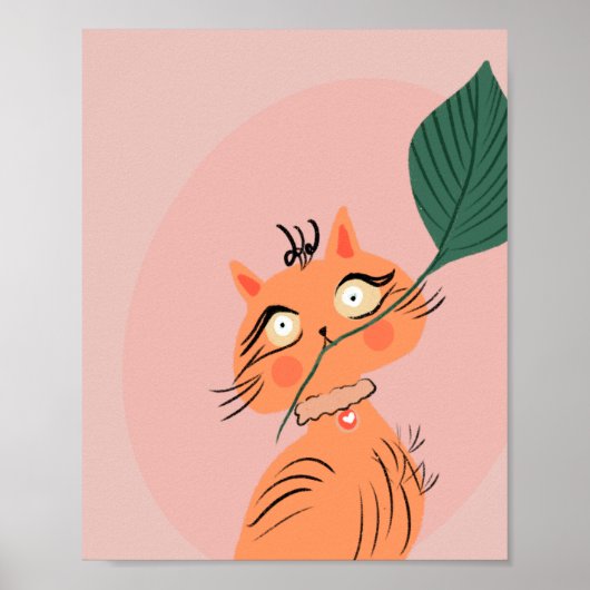 Funny Cat Pflanze Leaf Cartoon Poster (Vorne)