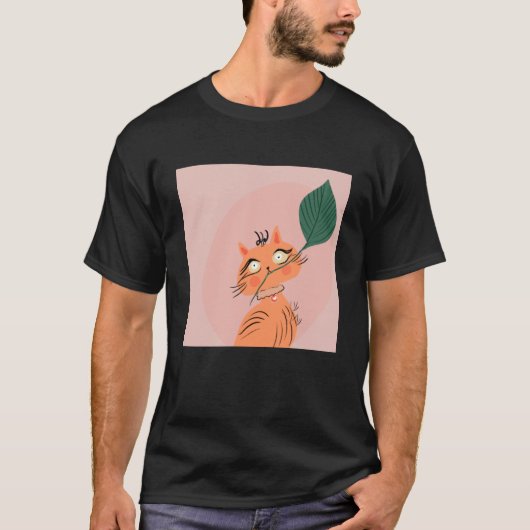 Funny Cat Pflanze Leaf Cartoon T-Shirt (Vorderseite)