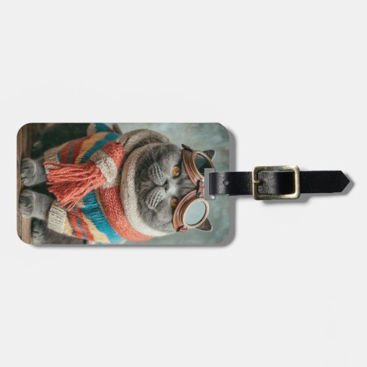 Funny Cat Pilot Aviator Cool Aviation Personalized Gepäckanhänger (Vorderseite horizontal)