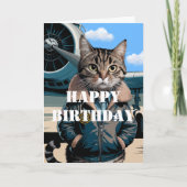 Funny Cat Pilot & Flugzeug, Coole Luftfahrt Geburt Karte (Vorderseite)