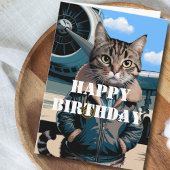 Funny Cat Pilot & Flugzeug, Coole Luftfahrt Geburt Karte