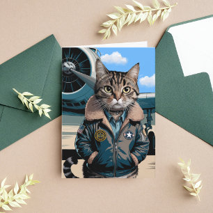 Funny Cat Pilot & Flugzeug, Coole Luftfahrt Geburt Karte