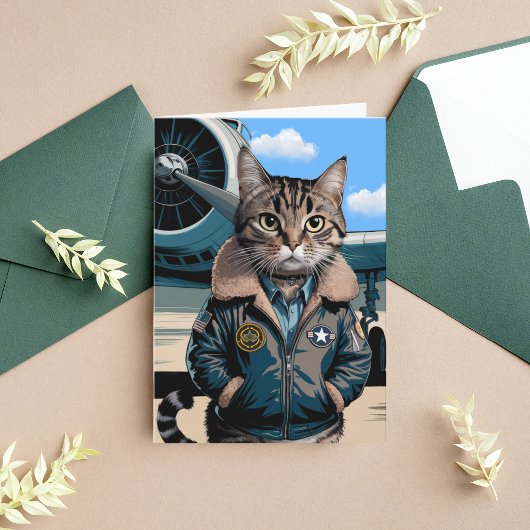 Funny Cat Pilot & Flugzeug, Coole Luftfahrt Geburt Karte