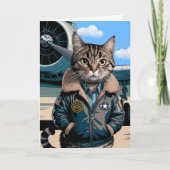 Funny Cat Pilot & Flugzeug, Coole Luftfahrt Geburt Karte (Vorderseite)
