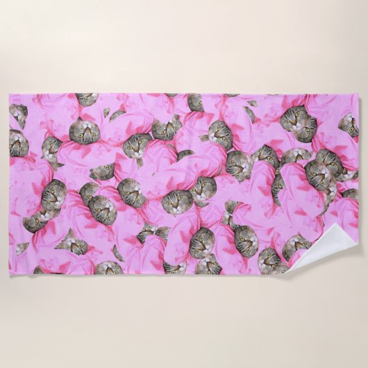 Funny Cat Pink Strandtuch (Vorderseite)