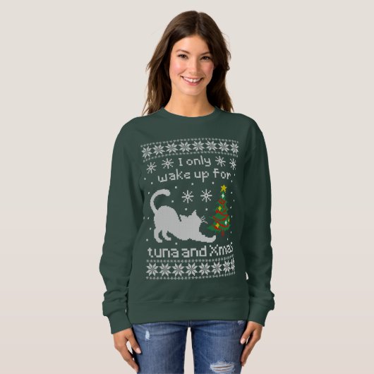 Funny Cat Pixel Knit Ugly Christmas Sweatshirt (Vorne ganz)