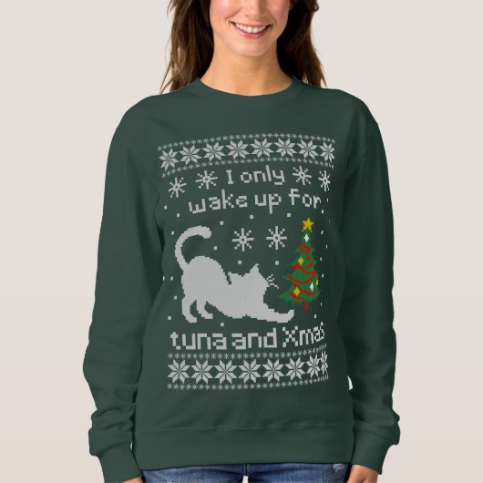 Funny Cat Pixel Knit Ugly Christmas Sweatshirt (Vorderseite)