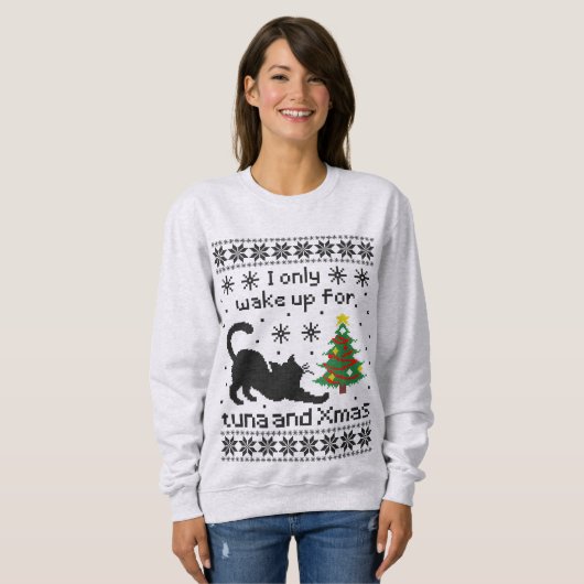 Funny Cat Pixel Knit Ugly Christmas Sweatshirt (Vorne ganz)