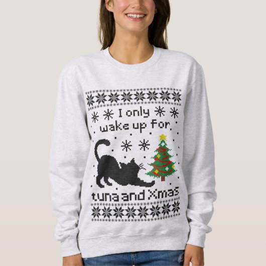 Funny Cat Pixel Knit Ugly Christmas Sweatshirt (Vorderseite)