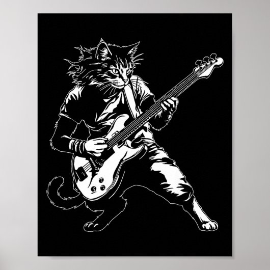 Funny Cat Playing B Guitar Rock Music Lover Musici Poster (Vorne)