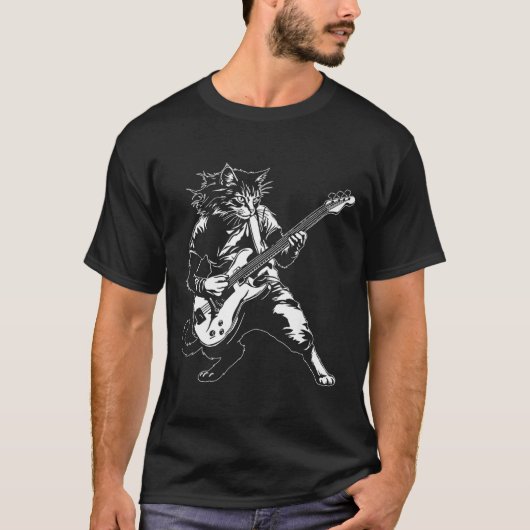 Funny Cat Playing B Guitar Rock Music Lover Musici T-Shirt (Vorderseite)