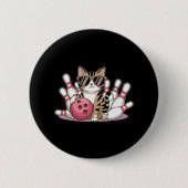 Funny Cat Playing Bowling Cool Cat With Sungles Button (Vorderseite)