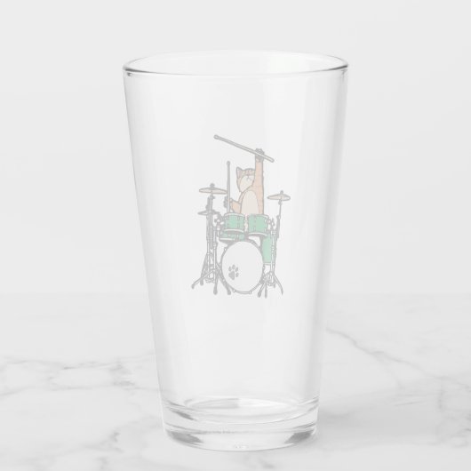 Funny Cat Playing Drums, Cat Drummer, Drummer Gift Glas (Rückseite)