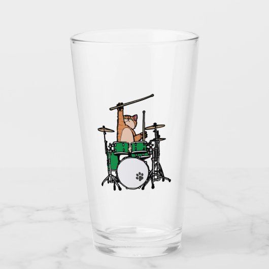 Funny Cat Playing Drums, Cat Drummer, Drummer Gift Glas (Vorderseite)