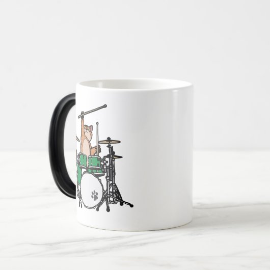 Funny Cat Playing Drums, Cat Drummer, Drummer Gift Verwandlungstasse (Vorderseite Links)