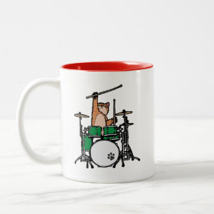 Funny Cat Playing Drums, Cat Drummer, Drummer Gift Zweifarbige Tasse