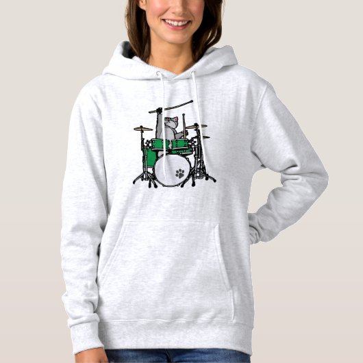 Funny Cat Playing Drums, Cat Drummer Hoodie (Vorderseite)