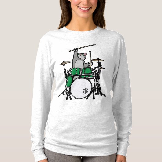 Funny Cat Playing Drums, Cat Drummer T-Shirt (Vorderseite)