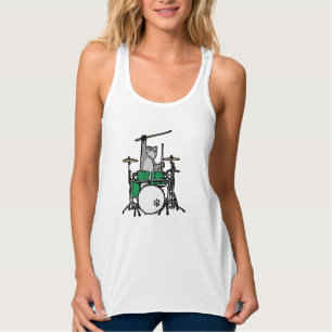 Funny Cat Playing Drums, Cat Drummer Tank Top