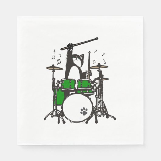 Funny Cat Playing Drums Serviette (Vorderseite)