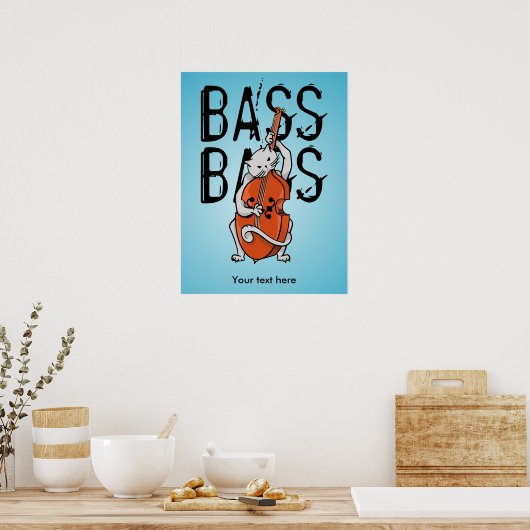 Funny Cat Playing ein Double Bass oder Cello Poster (Küche)