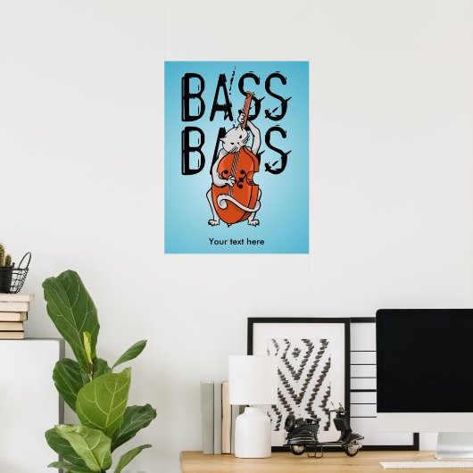 Funny Cat Playing ein Double Bass oder Cello Poster (Heimbüro)