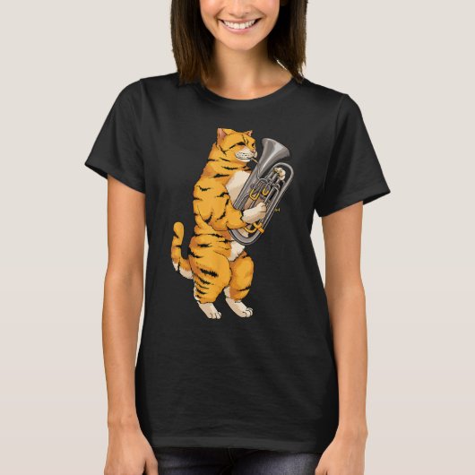 Funny Cat Playing Euphonium Coole Liebe T-Shirt (Vorderseite)
