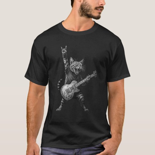 Funny Cat Playing Gitarre Rock and Roll Music Rock T-Shirt (Vorderseite)