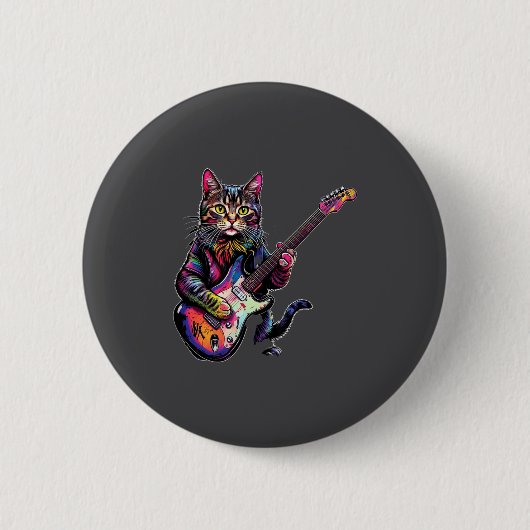 Funny Cat Playing Guitar Rock And Roll Men Women K Button (Vorderseite)