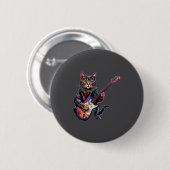 Funny Cat Playing Guitar Rock And Roll Men Women K Button (Vorne & Hinten)