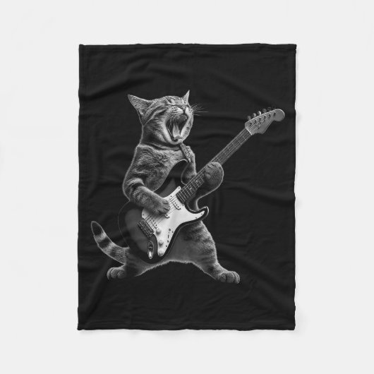 Funny Cat Playing Guitar Rock And Roll Men Women K Fleecedecke (Vorderseite)