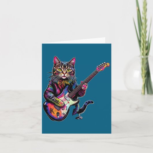 Funny Cat Playing Guitar Rock And Roll Men Women K Karte (Vorderseite)
