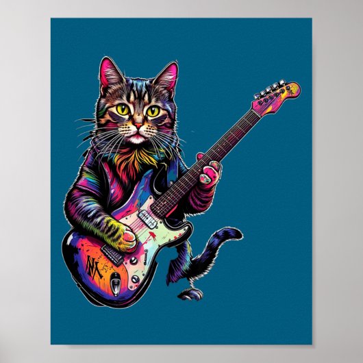 Funny Cat Playing Guitar Rock And Roll Men Women K Poster (Vorne)