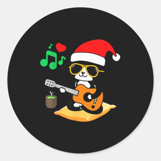 Funny Cat Playing Guitar Sungles Santa Hat Christm Runder Aufkleber (Vorderseite)