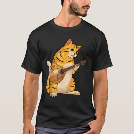 Funny Cat Playing Mandolin Coole Liebe T-Shirt (Vorderseite)