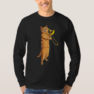 Funny Cat Playing Trombone Geschenk Coole Kitten M T-Shirt
