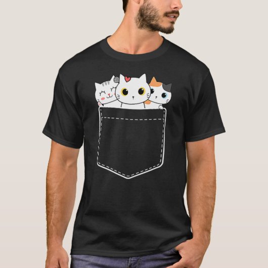 Funny Cat Pocket Cute Kawaii Kitty Love Cat in Poc T-Shirt (Vorderseite)
