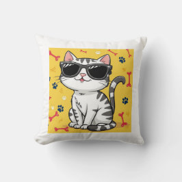 Funny Cat Poster, Cartoon Katze mit Sonnenbrille Kissen
