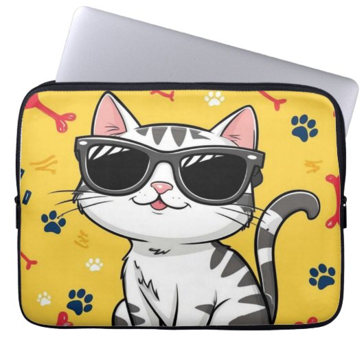 Funny Cat Poster, Cartoon Katze mit Sonnenbrille Laptopschutzhülle (Vorderseite)
