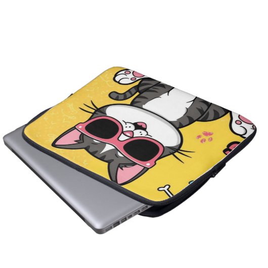Funny Cat Poster Cartoon Katze mit Sonnenbrille Laptopschutzhülle (Vorne Knopf)