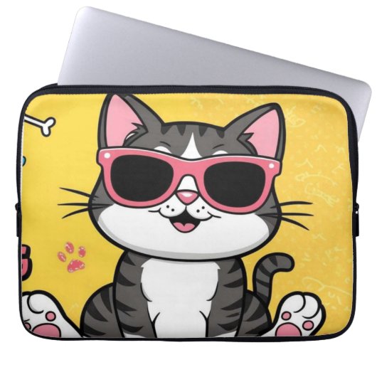 Funny Cat Poster Cartoon Katze mit Sonnenbrille Laptopschutzhülle (Vorderseite)